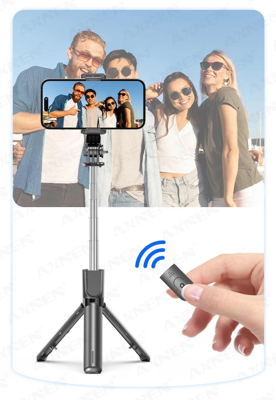 Selfie Stick Tripod with Detachable Bluetooth Remote, 360° Rotation,Extendable Pole, Fill Light Option, for iPhone Android Phone