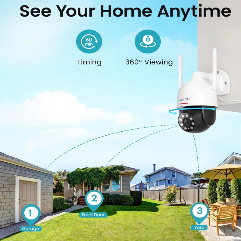 DEKCO 3MP PTZ WiFi Camera Outdoor Wireless Security Dome Camera Motion Detection 2-Way Audio Full Color Night Vision CCTV Camera 