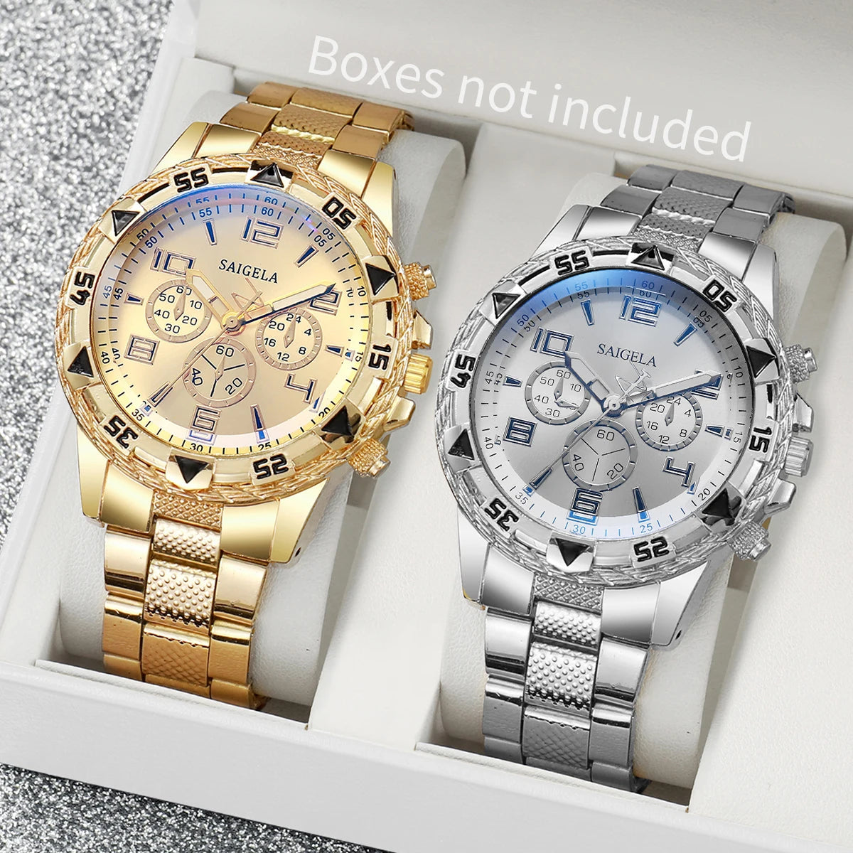 2pcs/set Men Business Watches Fashion Arabic Dial Steel Band Male's Quartz Watch Set (Without Box） 