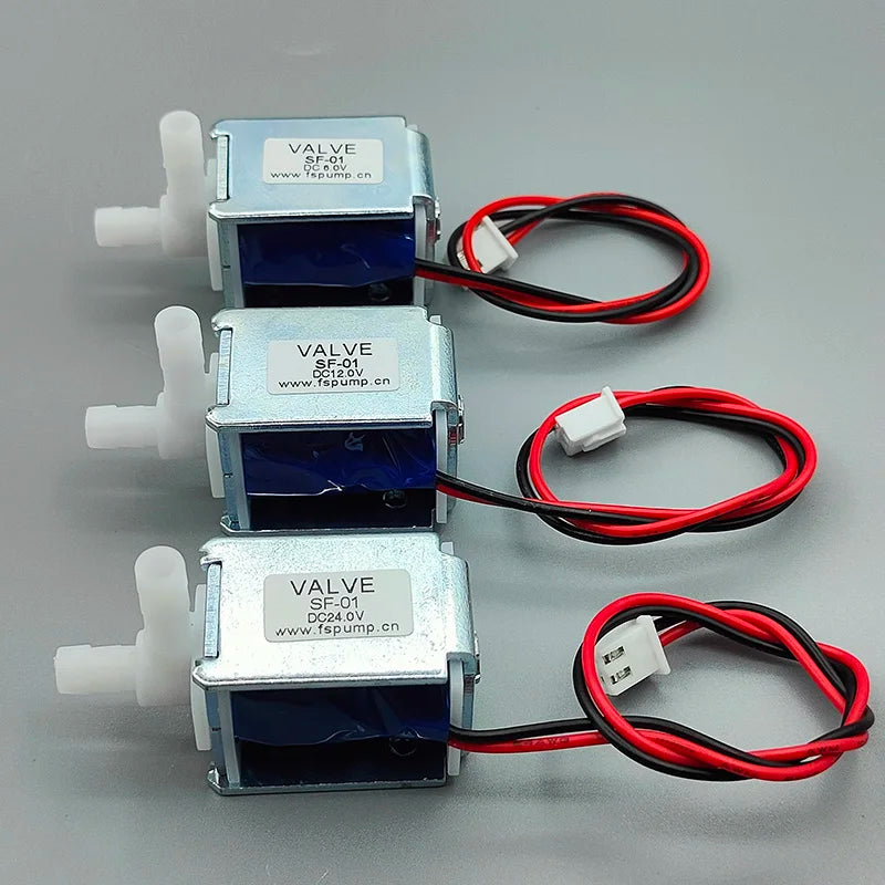 Válvula solenoide mini normalmente fechada, 6V, 12V ou 24V
