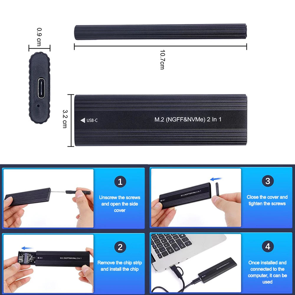 M.2 SSD USB Enclosure - NVMe and SATA Options