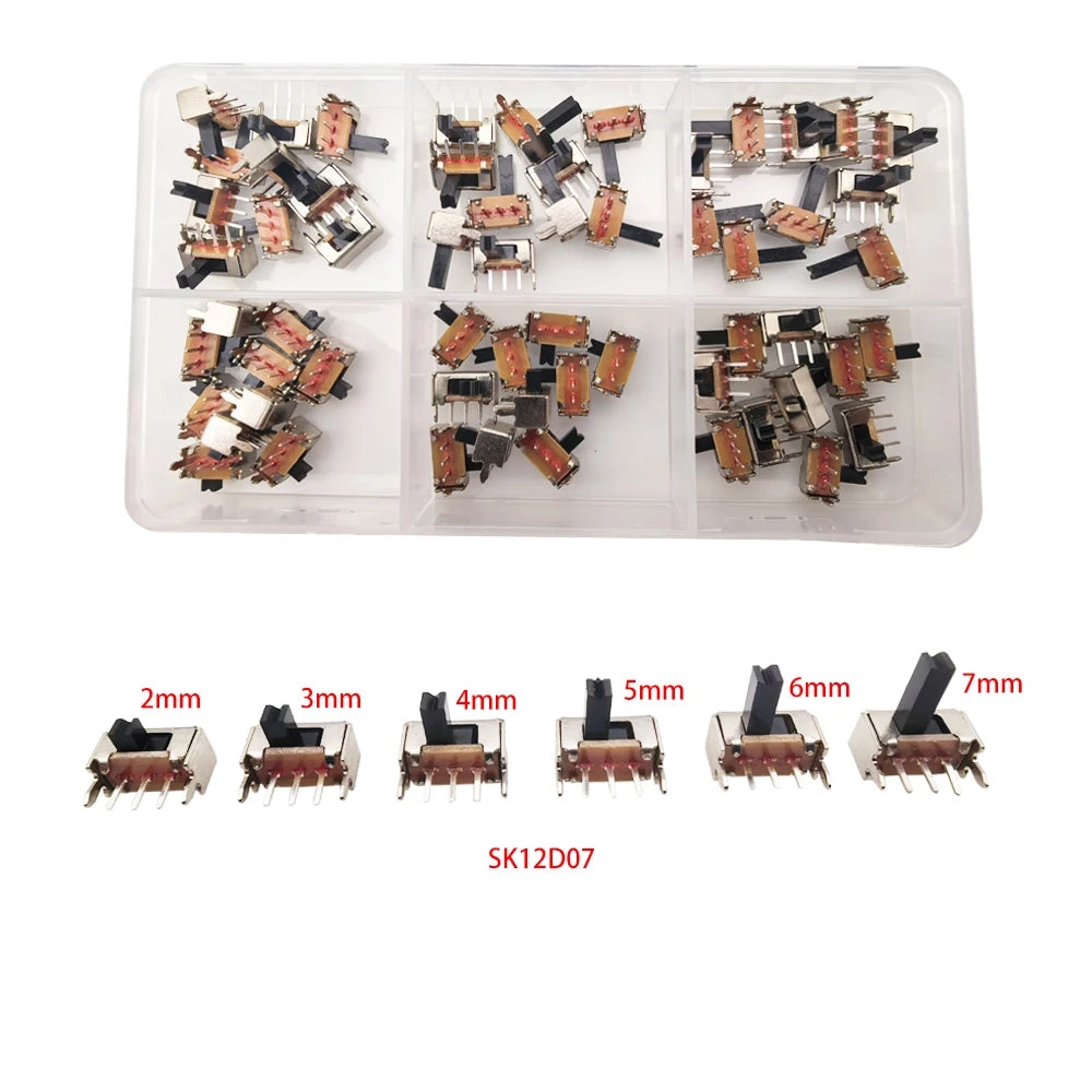 Conjunto de interruptores deslizantes SPDT em miniatura, 5 tipos