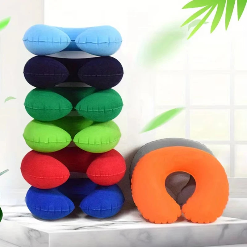 Almohada de viaje inflable para el cuello en forma de C