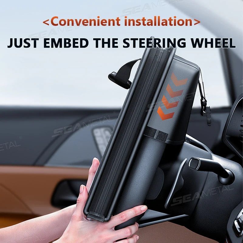 SEAMETAL Portable Laptop Storage Bag for Car Steering Wheel Temporary Tray Snacks Holder Foldable Multi-Pocket Car Organizer