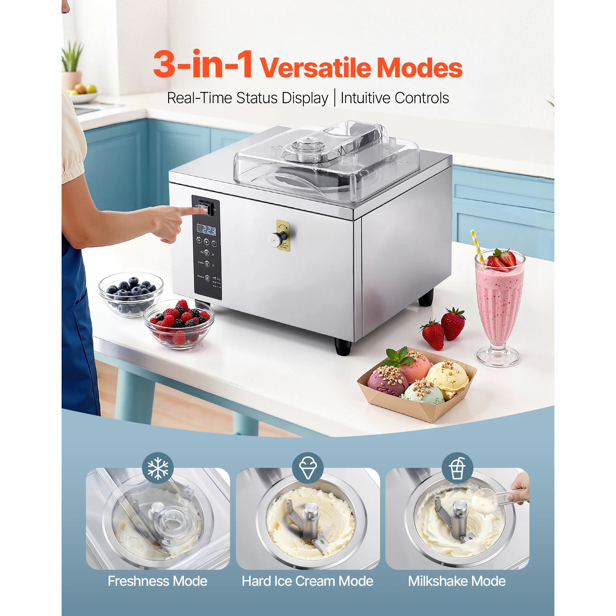 Commercial Hard Ice Cream Machine 500W 1.32 Gal/Hour 2.8L Cylinder