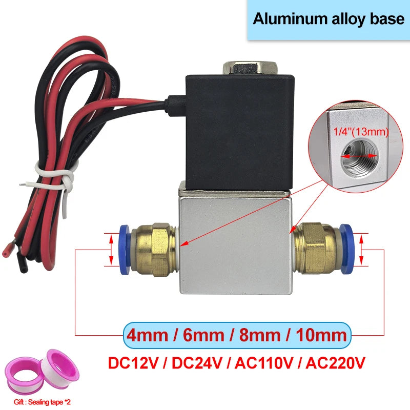 Normalt lukket, tovejs elektromagnetisk ventil, G1/4 elektromagnetisk ventil af aluminiumslegering eller rustfrit stål, AC110V/220V/DC12V/24V