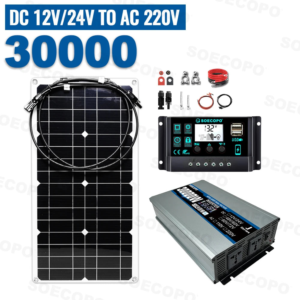 30W solcellekit med 2200W inverter og 100A controller til off-grid strømforsyning