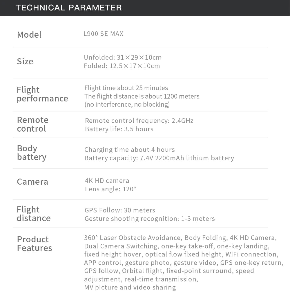 L900 Pro MAX GPS Drone 4K Professional HD Dual Camera 5G Wifi 360° Obstacle Avoidance Brushless Foldable Quadcopter RC Drone Toy 