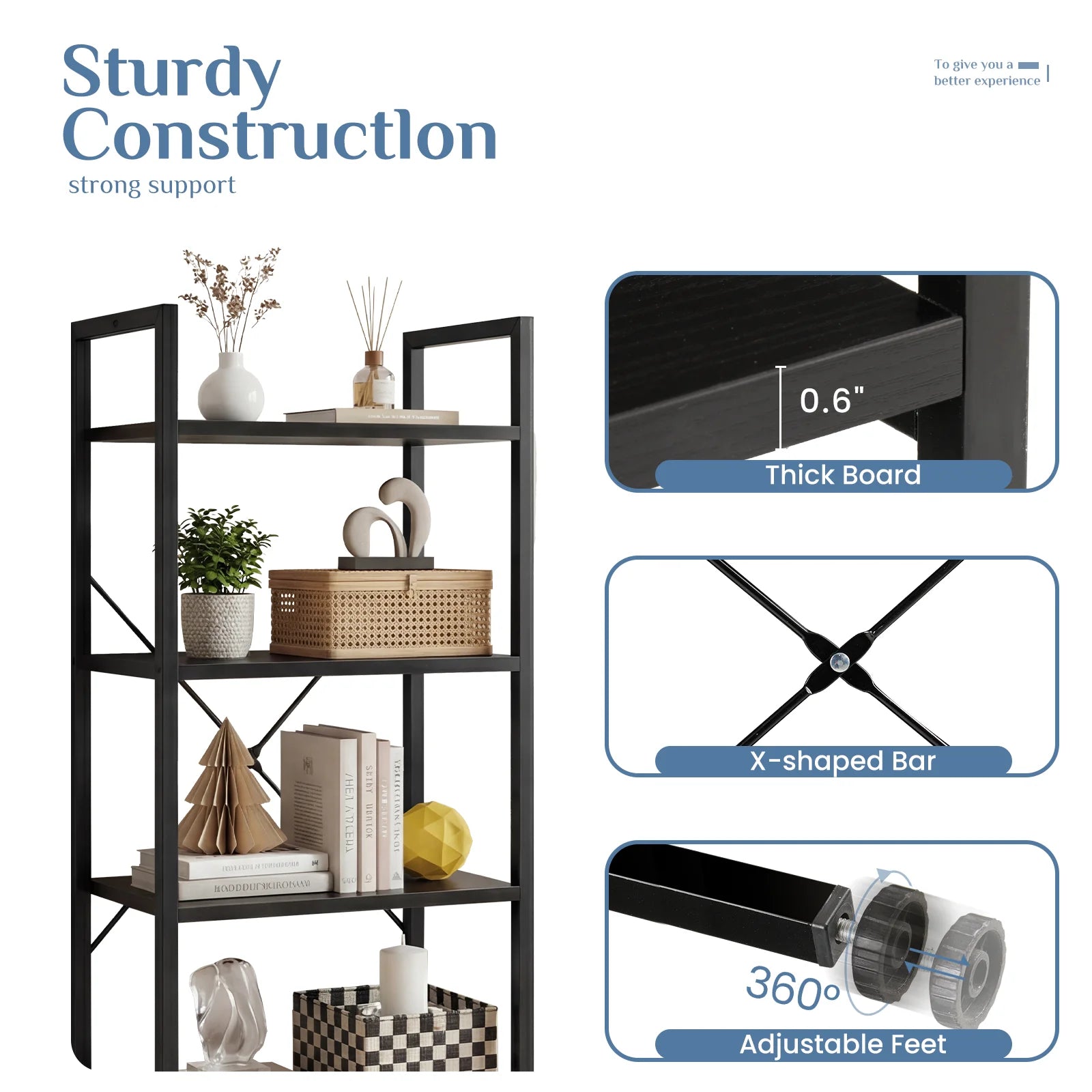 4 Tier Wooden Display Bookshelf with Metal Frame Storage Shelf