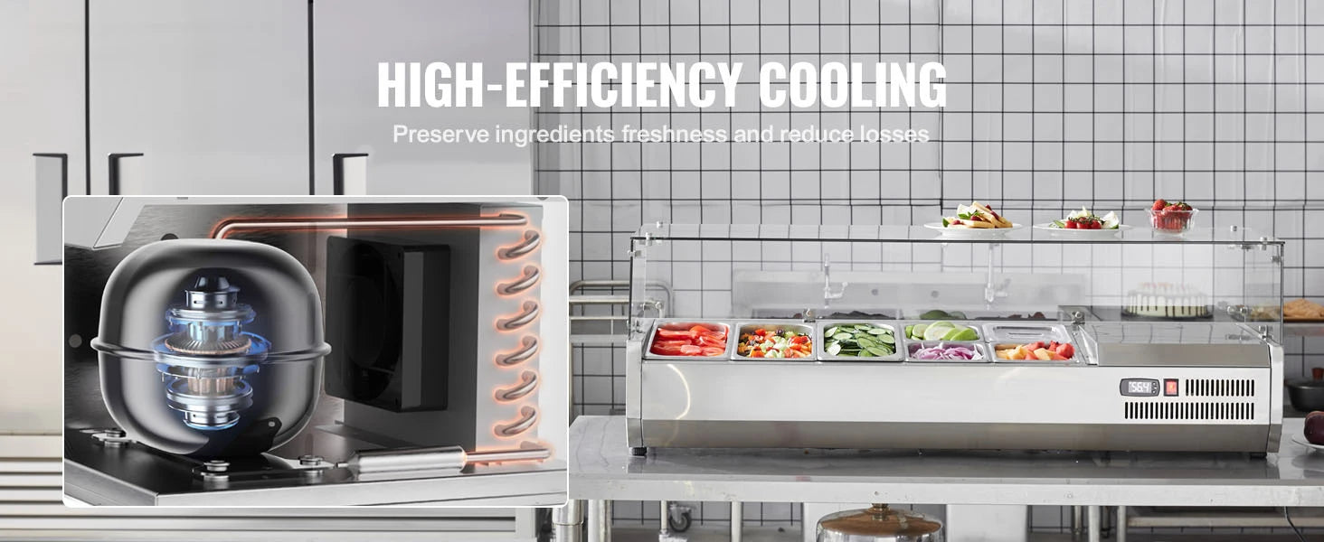 Refrigerated Condiment Prep Station with Glass Guard