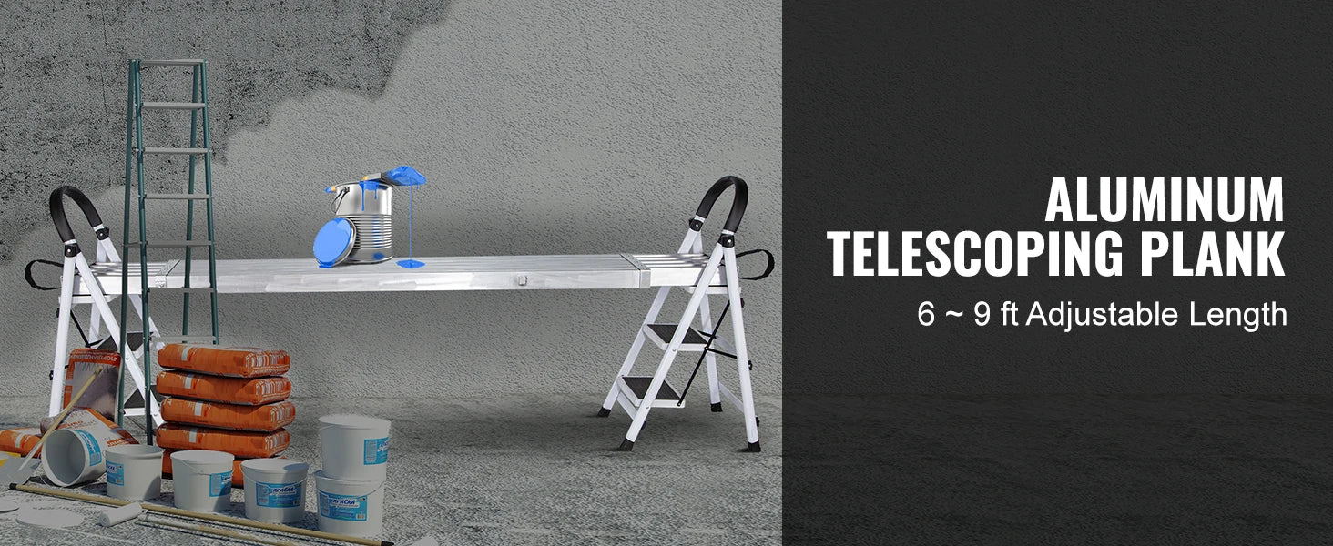 SucceBuy teleskoperbar aluminiumsarbejdsplanke 6-9 ft 500 lbs kapacitet 12,5 tommer bred aluminium scopløftnings- eller/og stilladsplanke udvidelsesstagingplanke