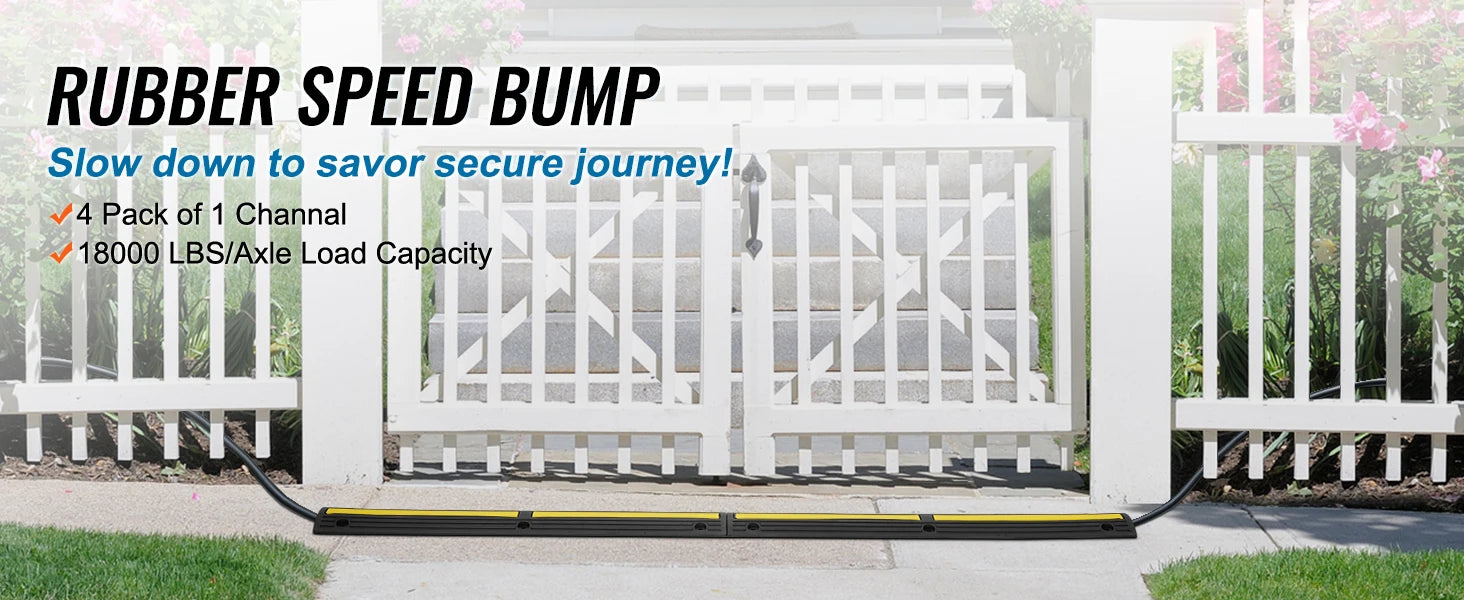 3.28ft Cable Protector Ramp 4 Pack 1 Channel Heavy Duty Rubber Speed Bump
