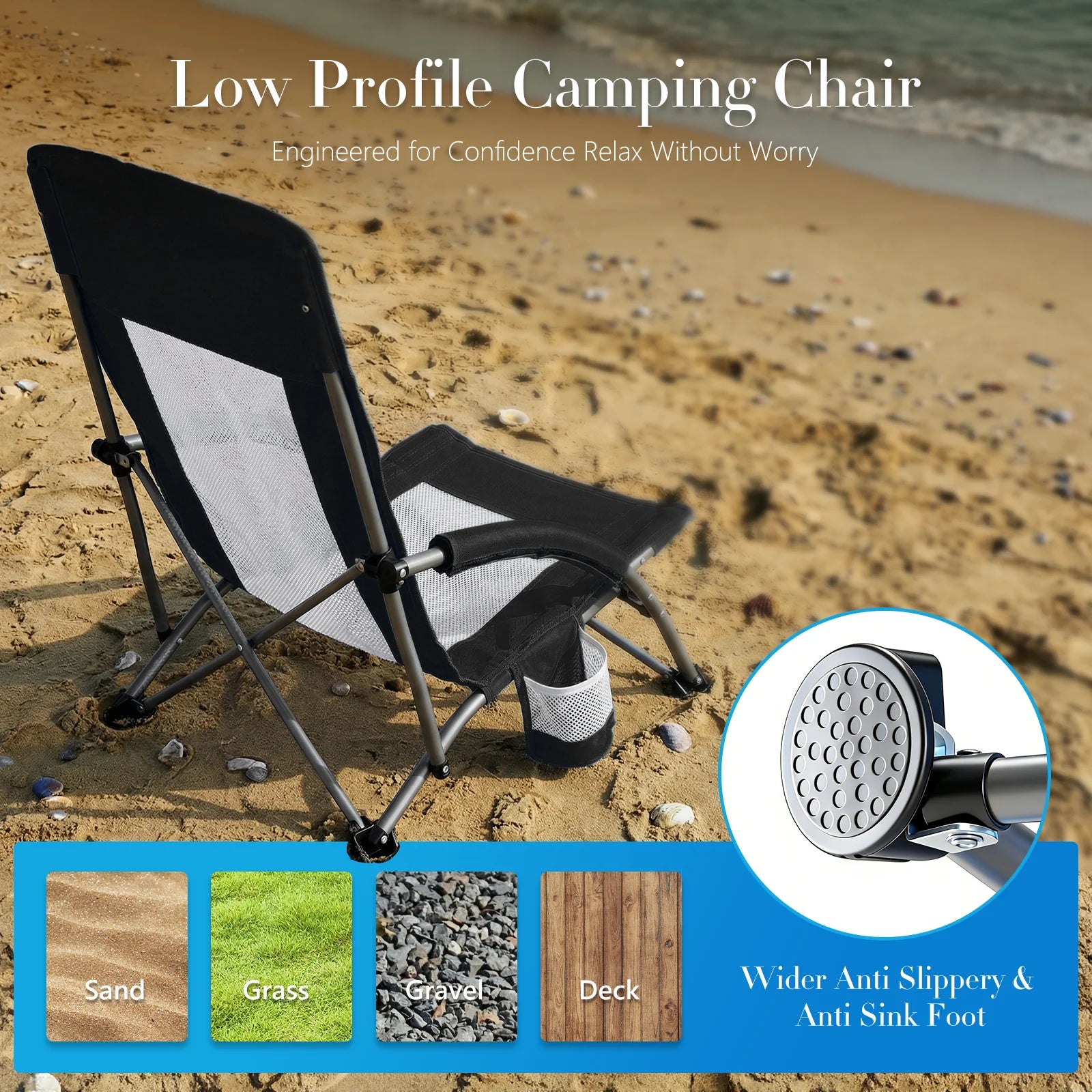 Portable Folding Camping Chair with Cup Holder and Steel Frame