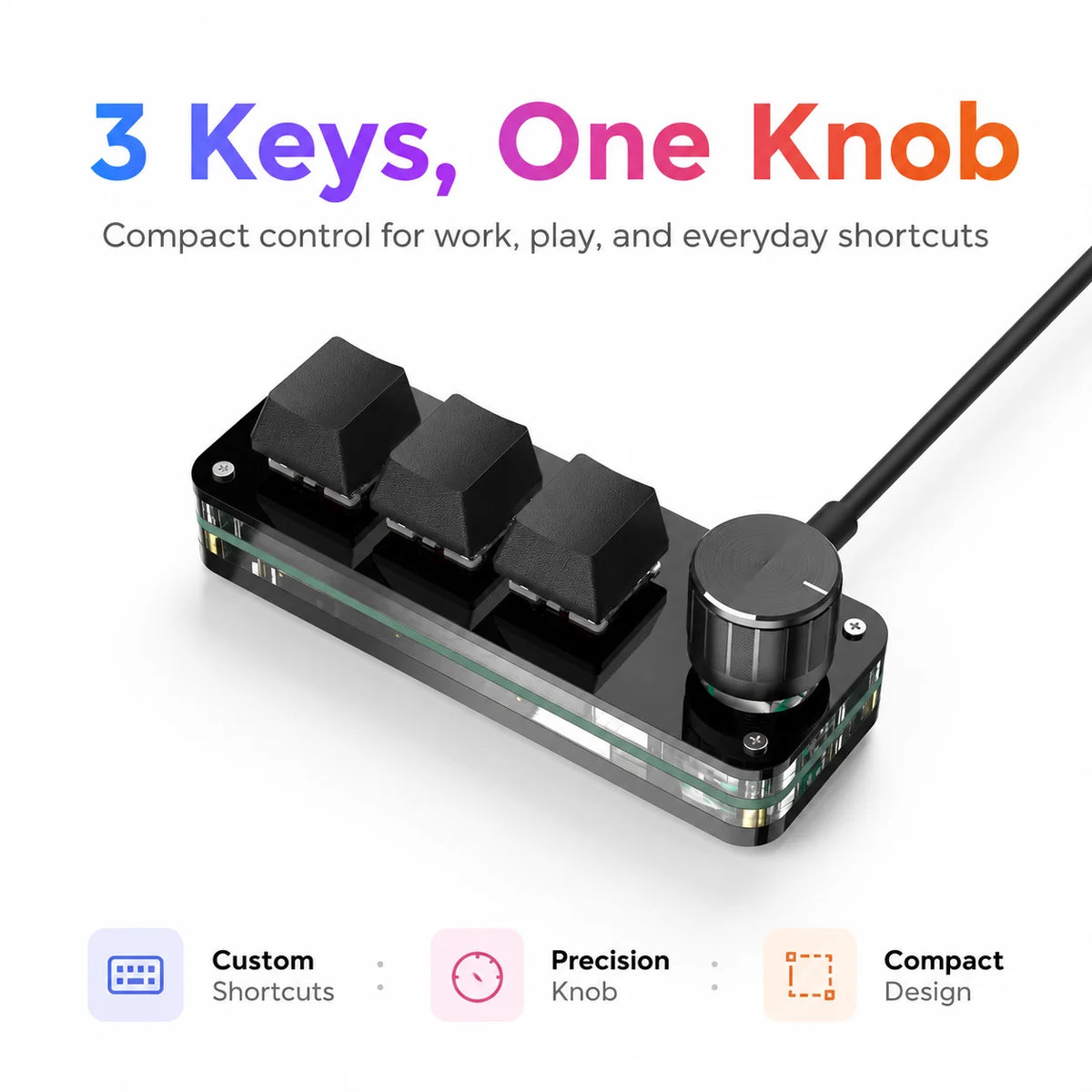 Programmable USB Macro Keypad – Two-Key, Three-Key and Knob Options