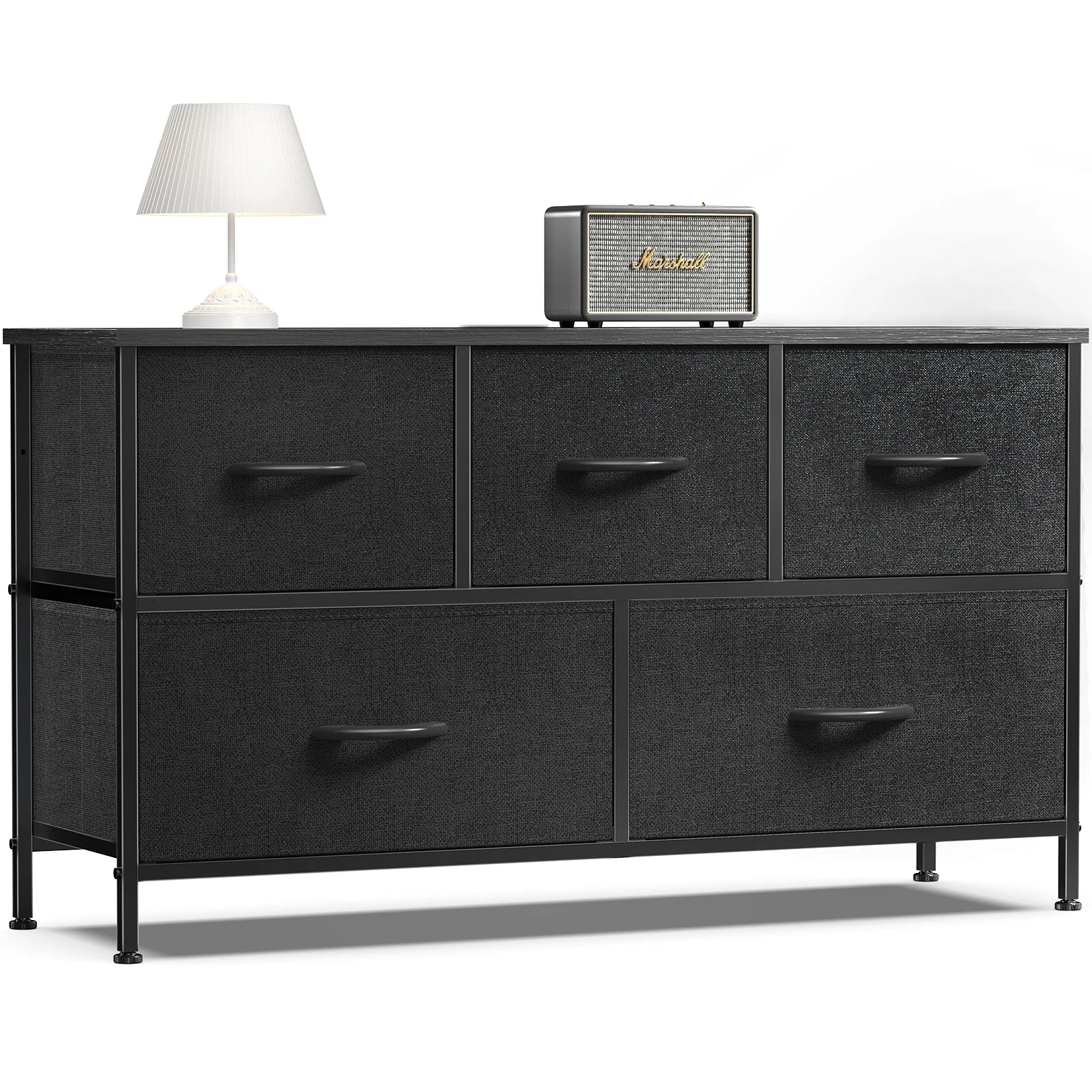 5-Drawer Fabric Dresser with Metal Frame Storage Cabinet