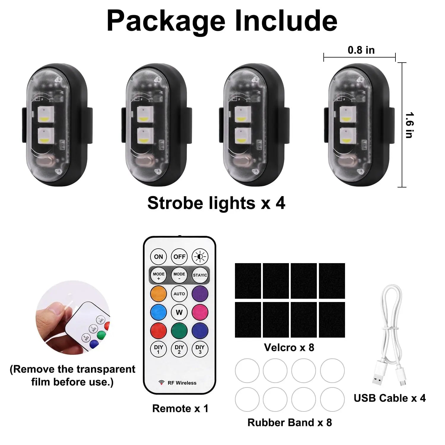 2/4/6/8 pcs LED Aircraft Strobe Lights Remote Control 8 Colors Anti-Collision LED Lights for Car Motorcycle Drone Aircraft Bike