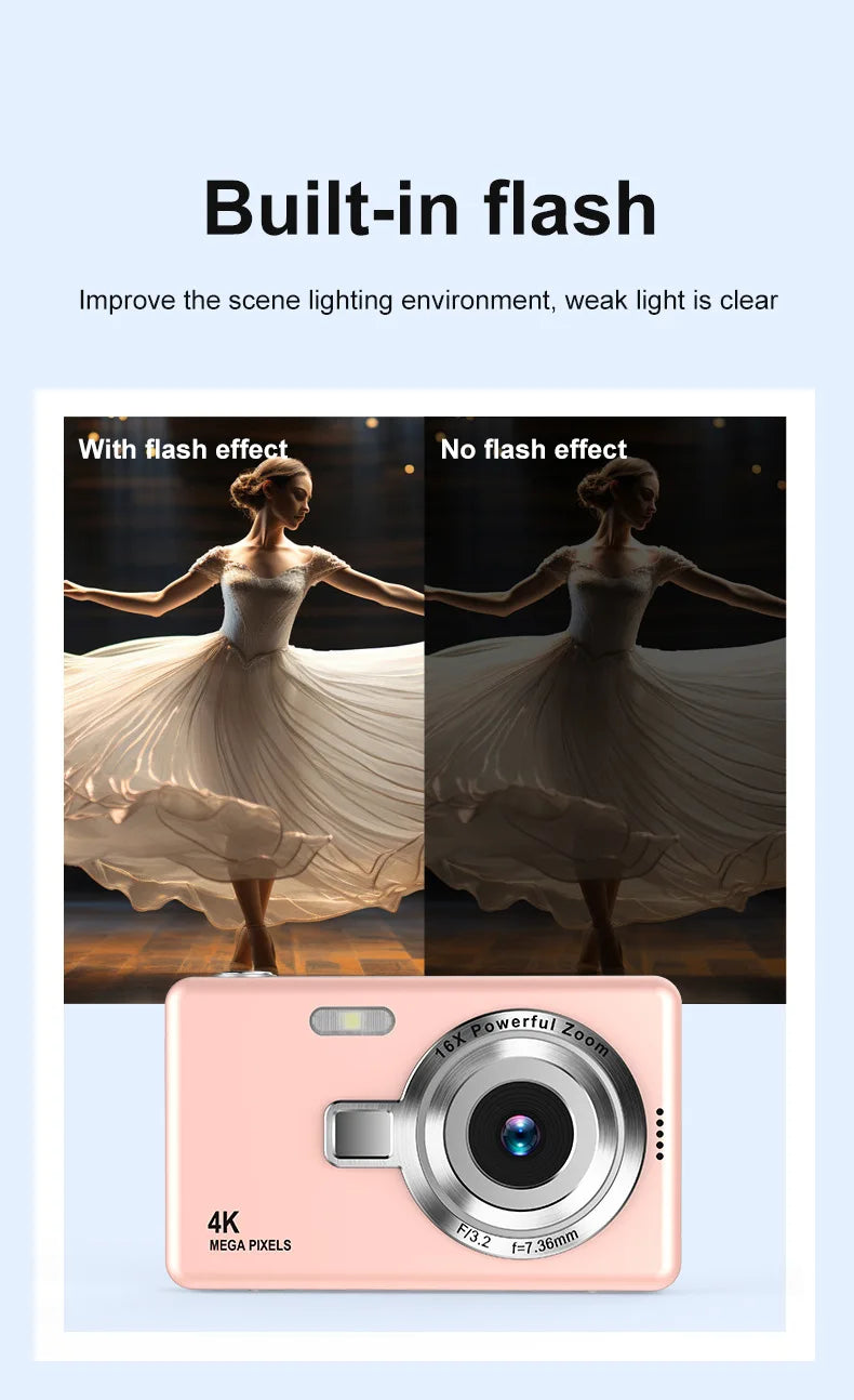 Kid CCD 1080P Digital Camera 96MP Autofocus Vlogging Camera 16X Zoom Video Camcorder 2.4 Inch IPS Screen for Adult Photography
