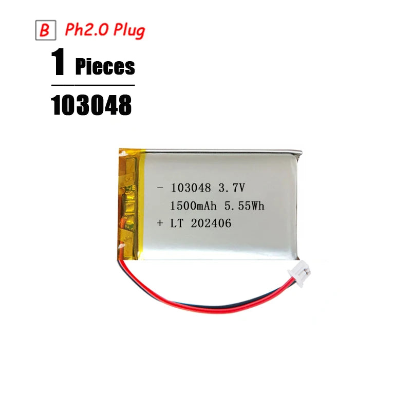 3.7V Lipo Battery Ph2.0 Plug Rechargeable Lithium Battery 3.7V For PS4 Humidifiers GPS Navigation  Bluetooth Speaker MP3 MP4 