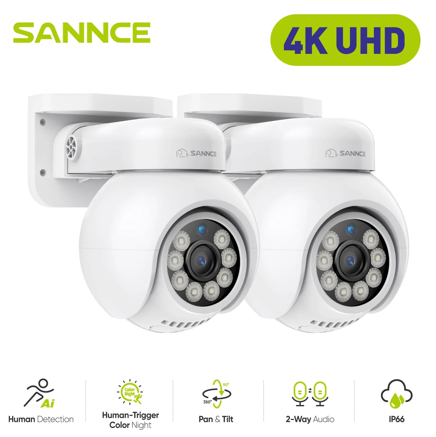 SANNCE 4K PoE Security Camera with Audio, Night Vision, IP66