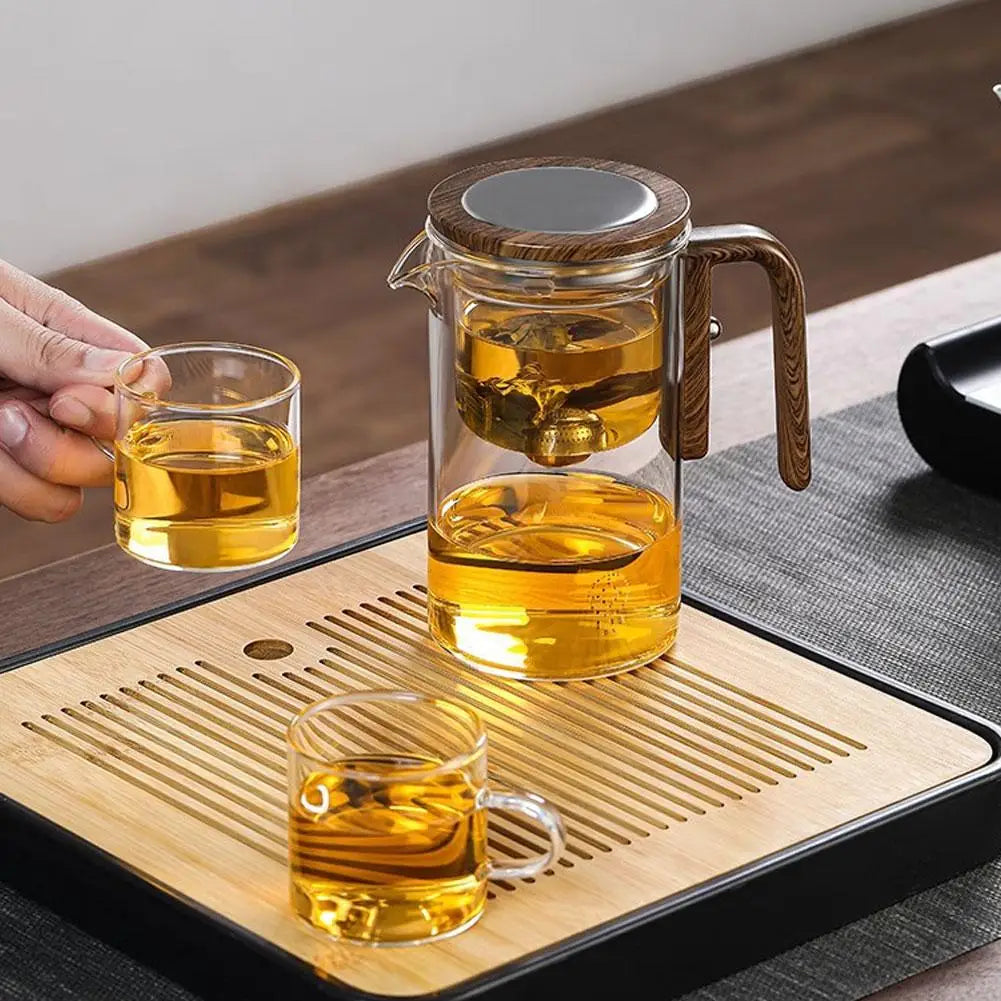 Water Separation Inner Container Teapot One Click Magnetic Switch Tea Separation Filtration Glass Tea Pot Wood Handle Tea 