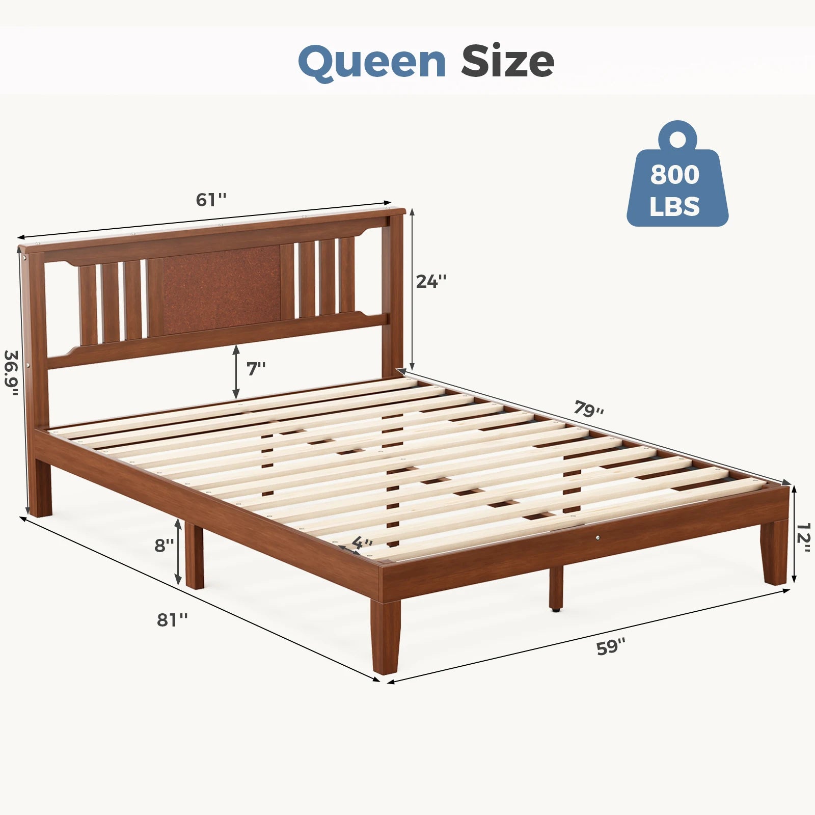 Solid Wood Platform Bed Frame with Headboard and Under-Bed Storage