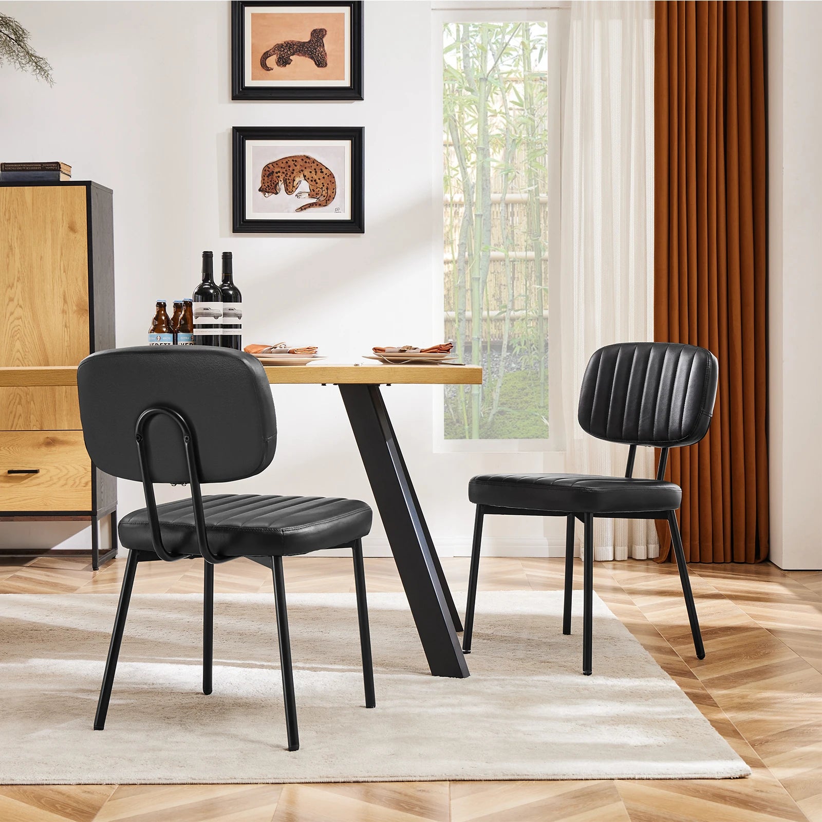 Ergonomic PU Leather Dining Chairs Set of 2 with Lumbar Support