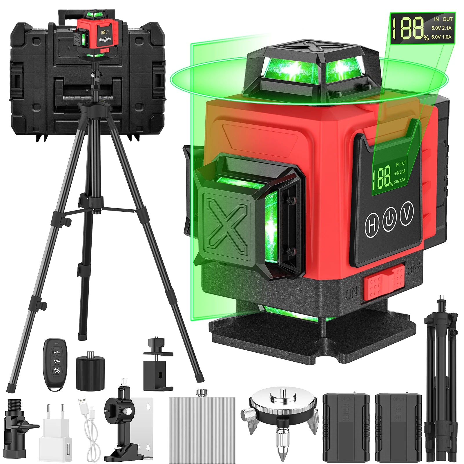 4D Laser Level with 360° Green Beam Projection