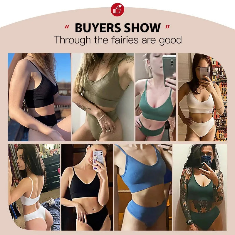 CHRLEISURE Women Underwear Set Wireless Lingerie Panties Bra Sexy G-String Seamless Tank Crop Top Brassiere New 