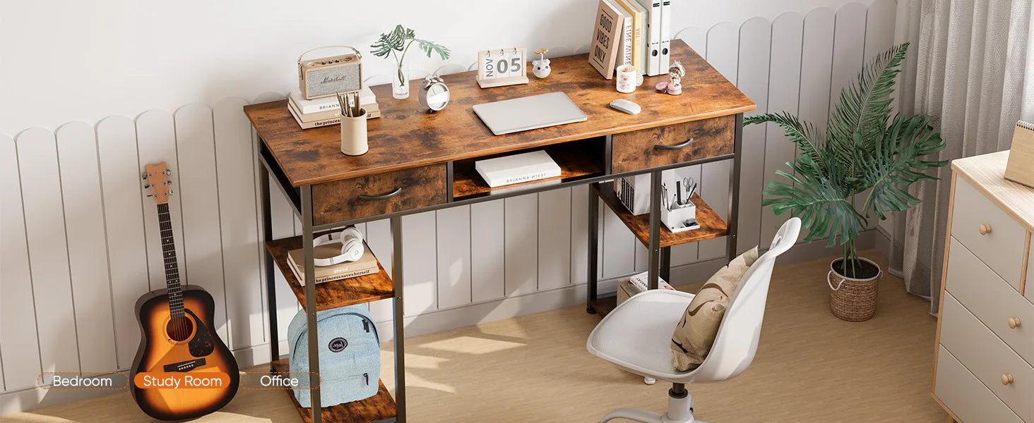 48 Inch Computer Desk with Drawers, Shelves & Keyboard Tray