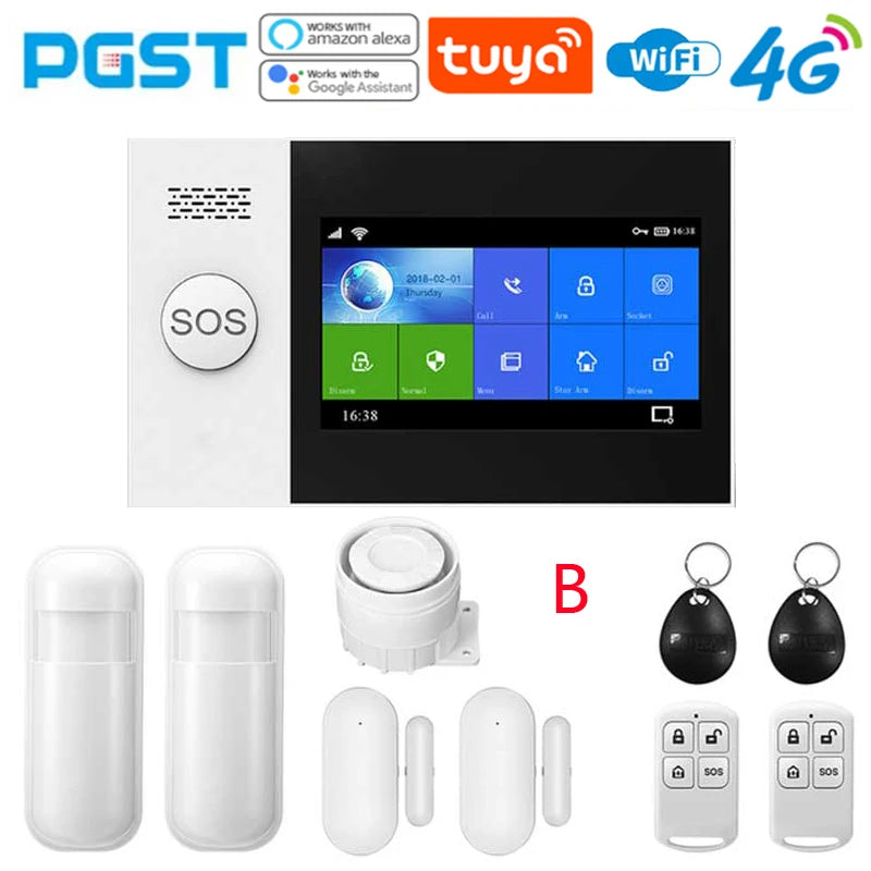 PGST 4G home allarme anti-furto, Tuya, kit di sicurezza con sensore di movimento PIR, wireless, WiFi, GSM, PG-107