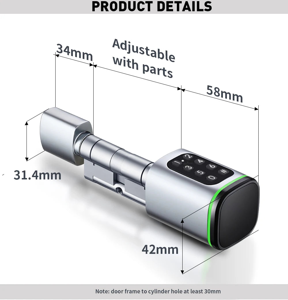 TTLock Smart Lock Cylinder with Keypad, APP Password IC Card Mechanical Key, Adjustable Euro Profile Door Lock
