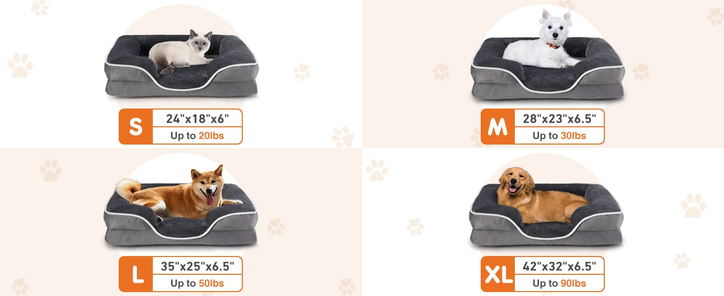 Orthopedic Memory Foam Dog Bed with Washable Cover & Non-Slip Base