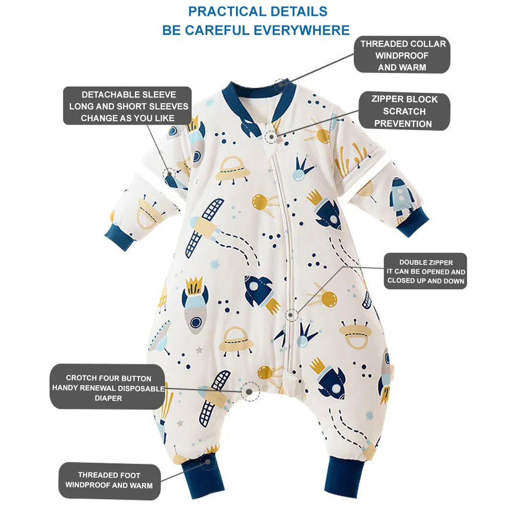 Sacco nanna per bambini con cartone animato e gambe divise con maniche staccabili