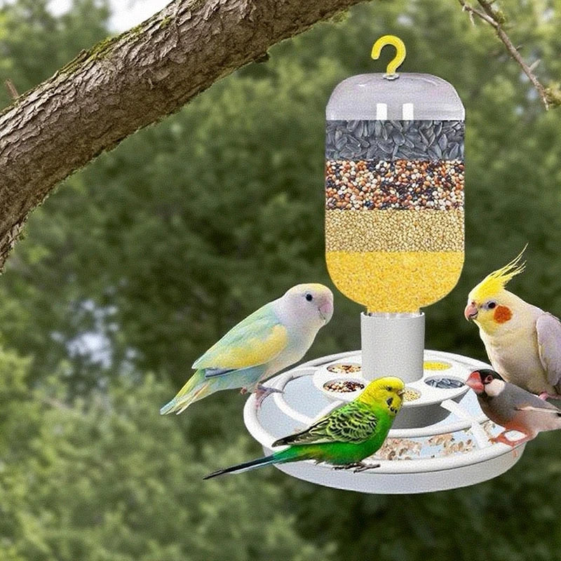 Automatic Bird Feeder with Anti-Scatter, Parrot Food Dispenser for Cage, Hanging Hook Auto-Feeding Container for Small Birds ﻿