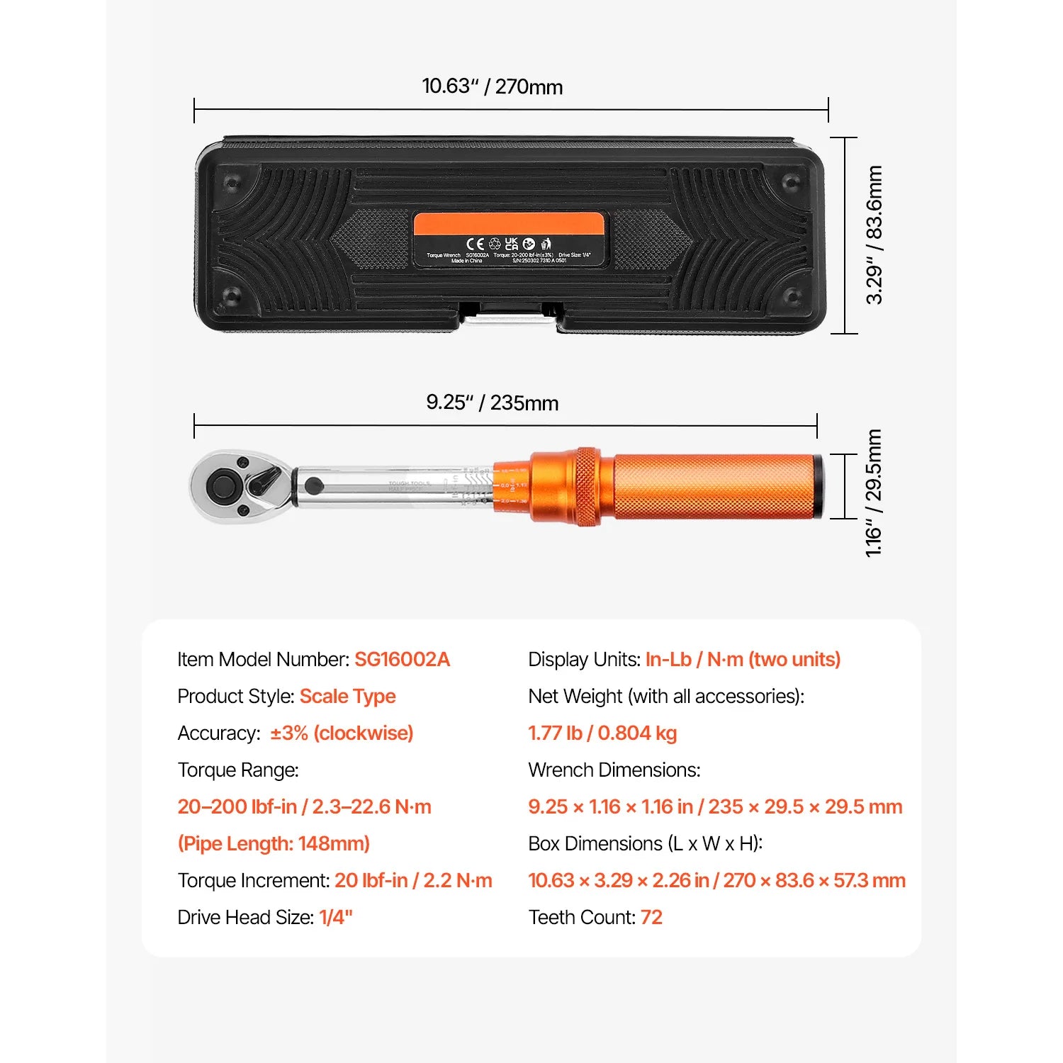 Adjustable Click Torque Wrench Set with Dual Scale Precision