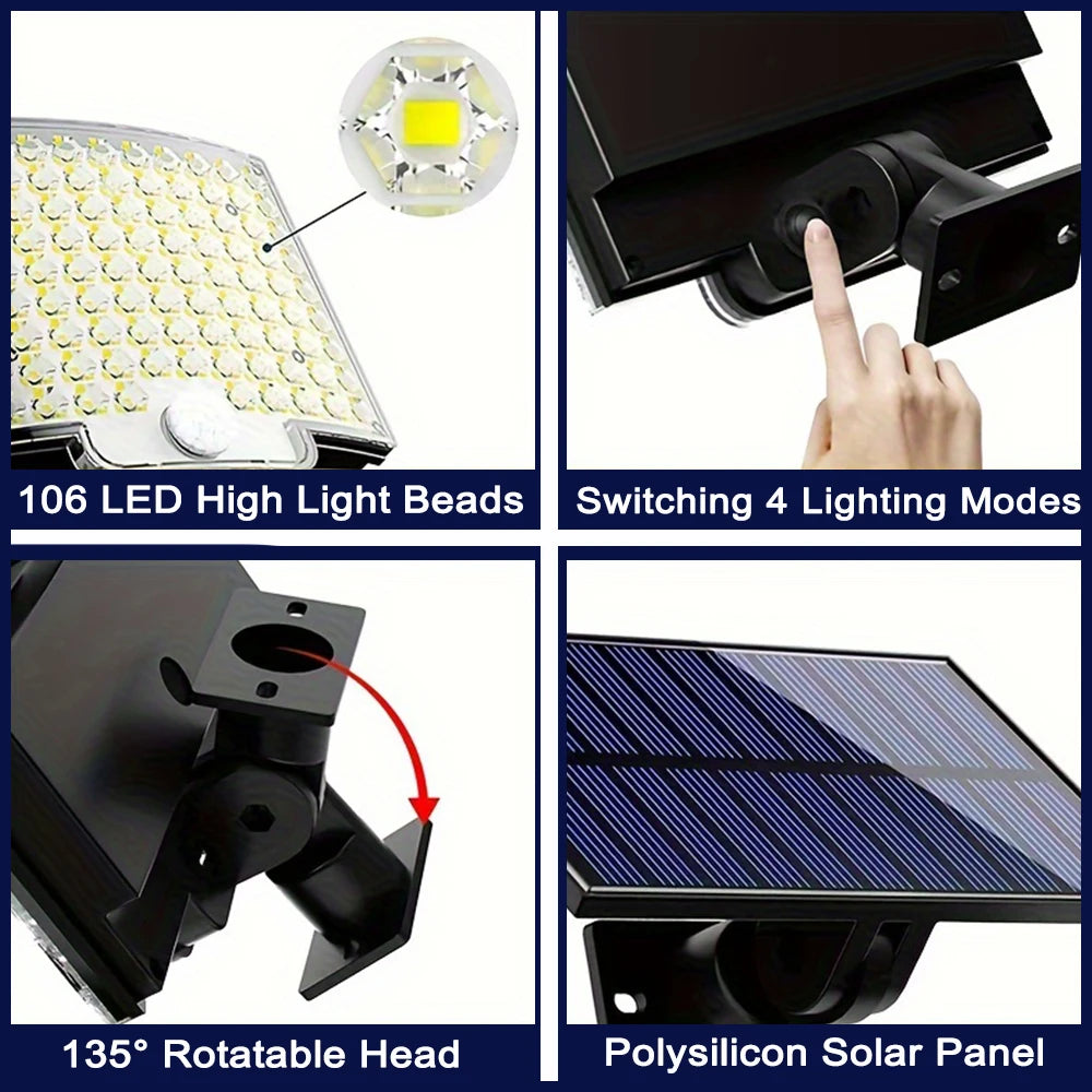 106 LED Solar Motion Light with Separate Solar Panel, 3 Modes