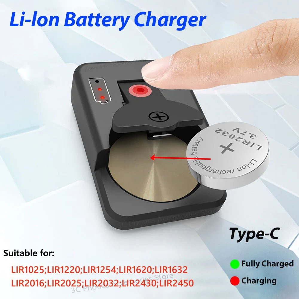 USB-C Charger for LIR Rechargeable Coin Batteries