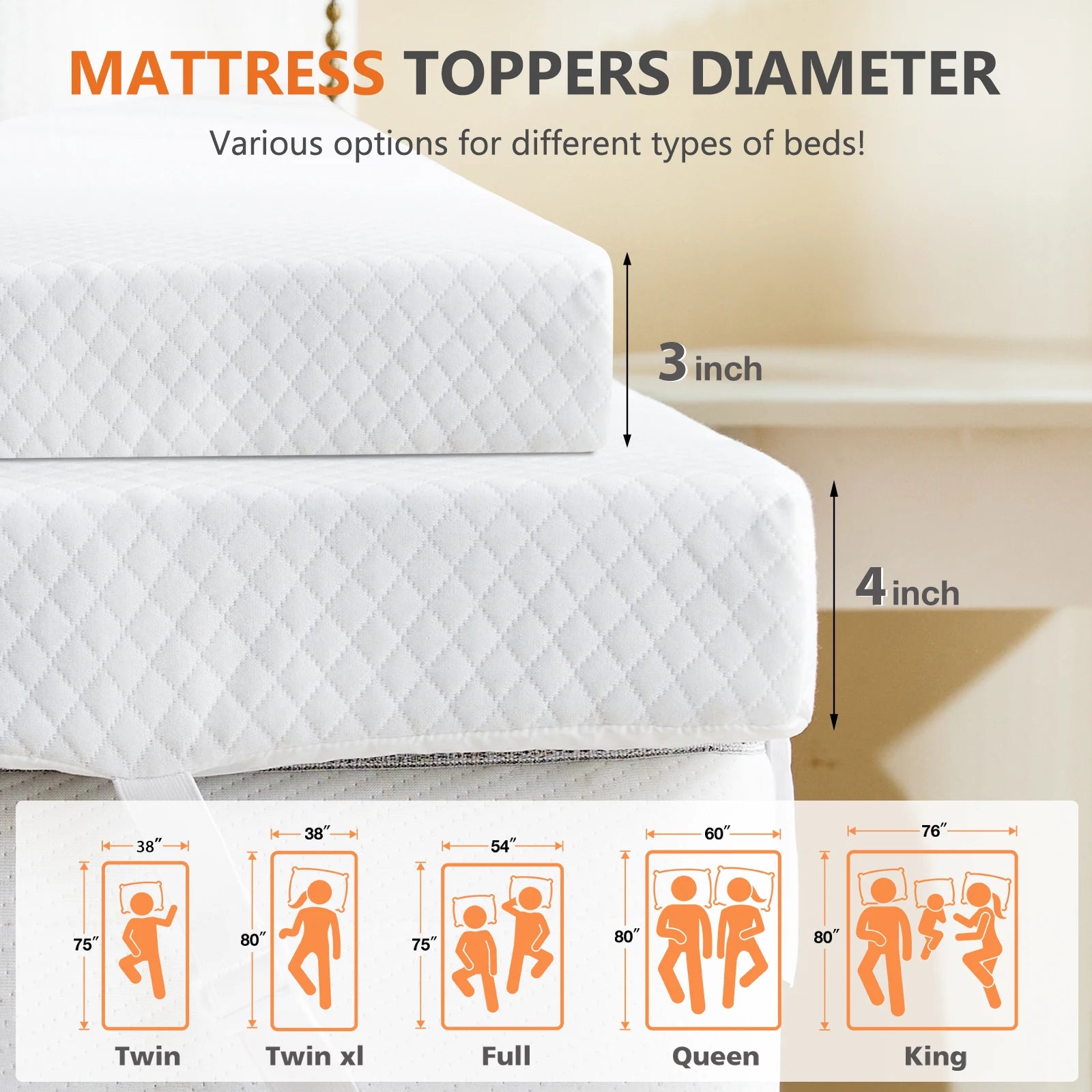 4-Inch Memory Foam Mattress Topper with Cooling Gel Cover