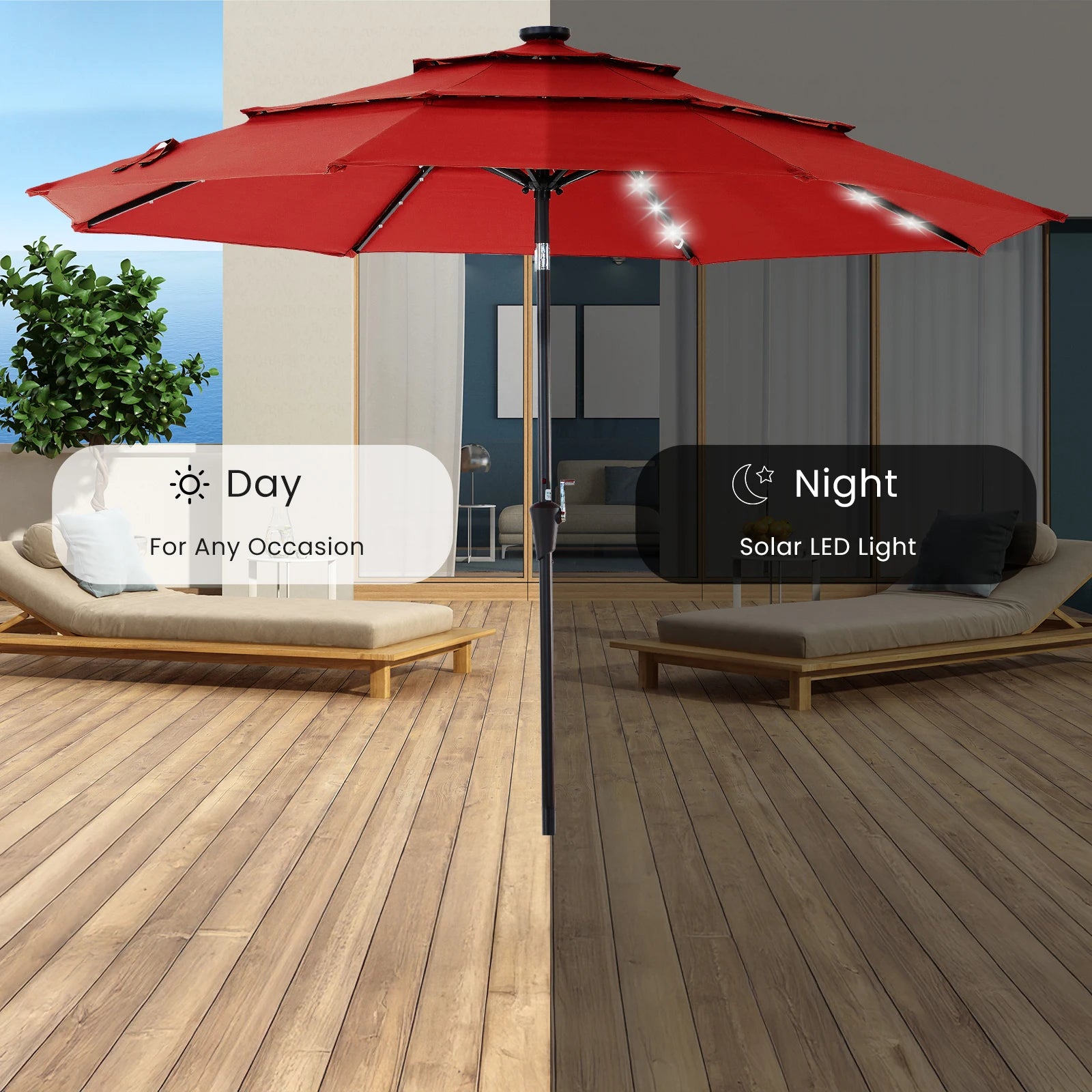 10 FT Solar LED Patio Umbrella with Tilt & Crank Shade