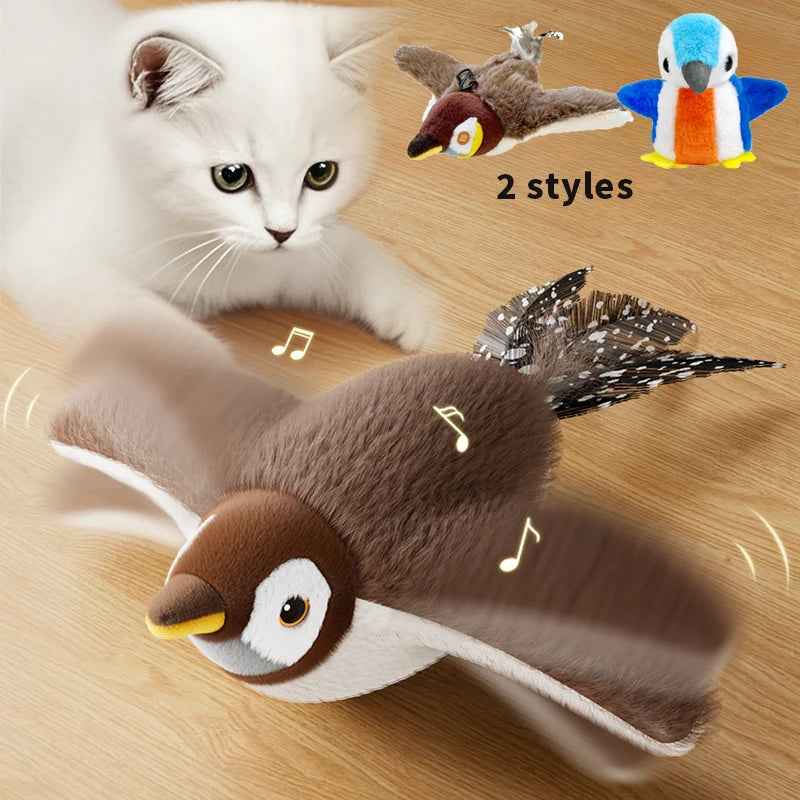 2 Styles Interactive Cat Toy Flapping Bird With Catnip Rechargeable Bird Cat Toys Touch Activated Fluffy Plush Toys For Cats 
