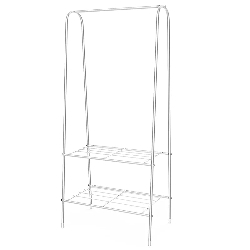 Double Rail Standing Clothes Rack with Storage Shelves