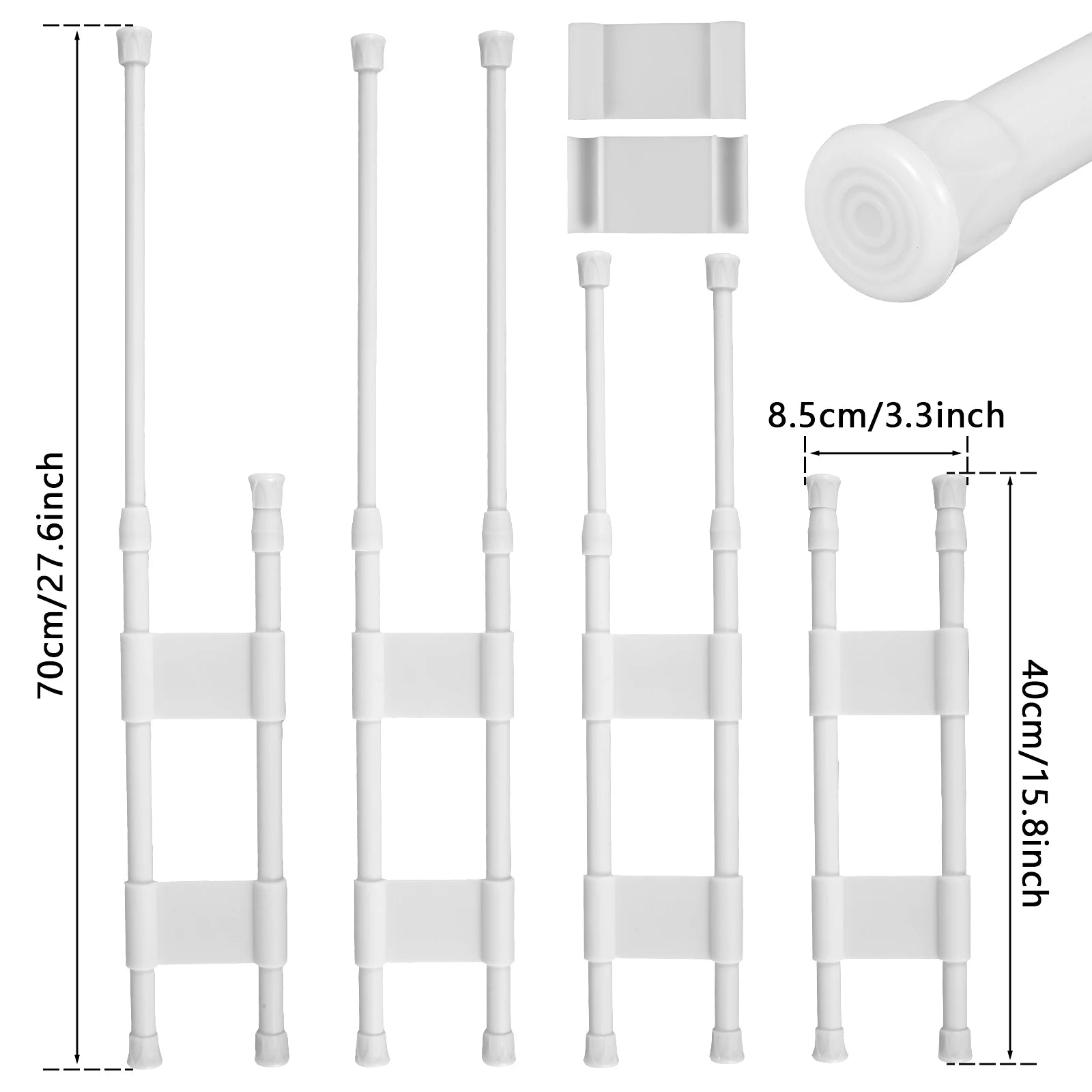 4-Piece RV Refrigerator Bar Set Adjustable Tension Storage Rods