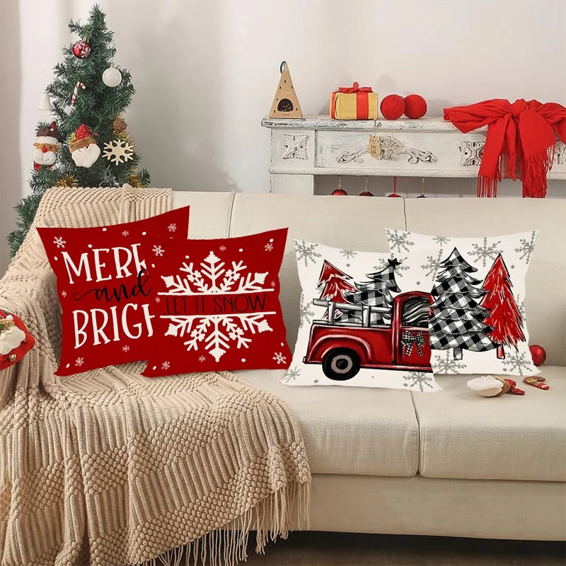 4pcs Christmas Pillow Covers 45x45cm Pillowcases Navidad Xmas Throw Pillow Covers For Home Sofa Couch Christmas Decorations 2025 
