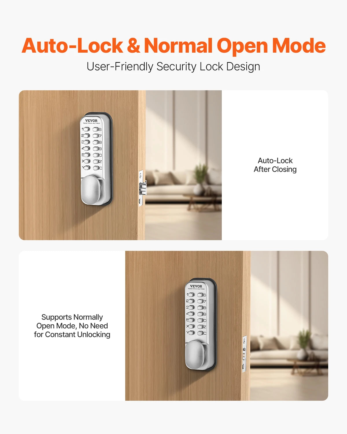 Mechanical Keyless Entry Door Lock with Auto Lock & Keypad
