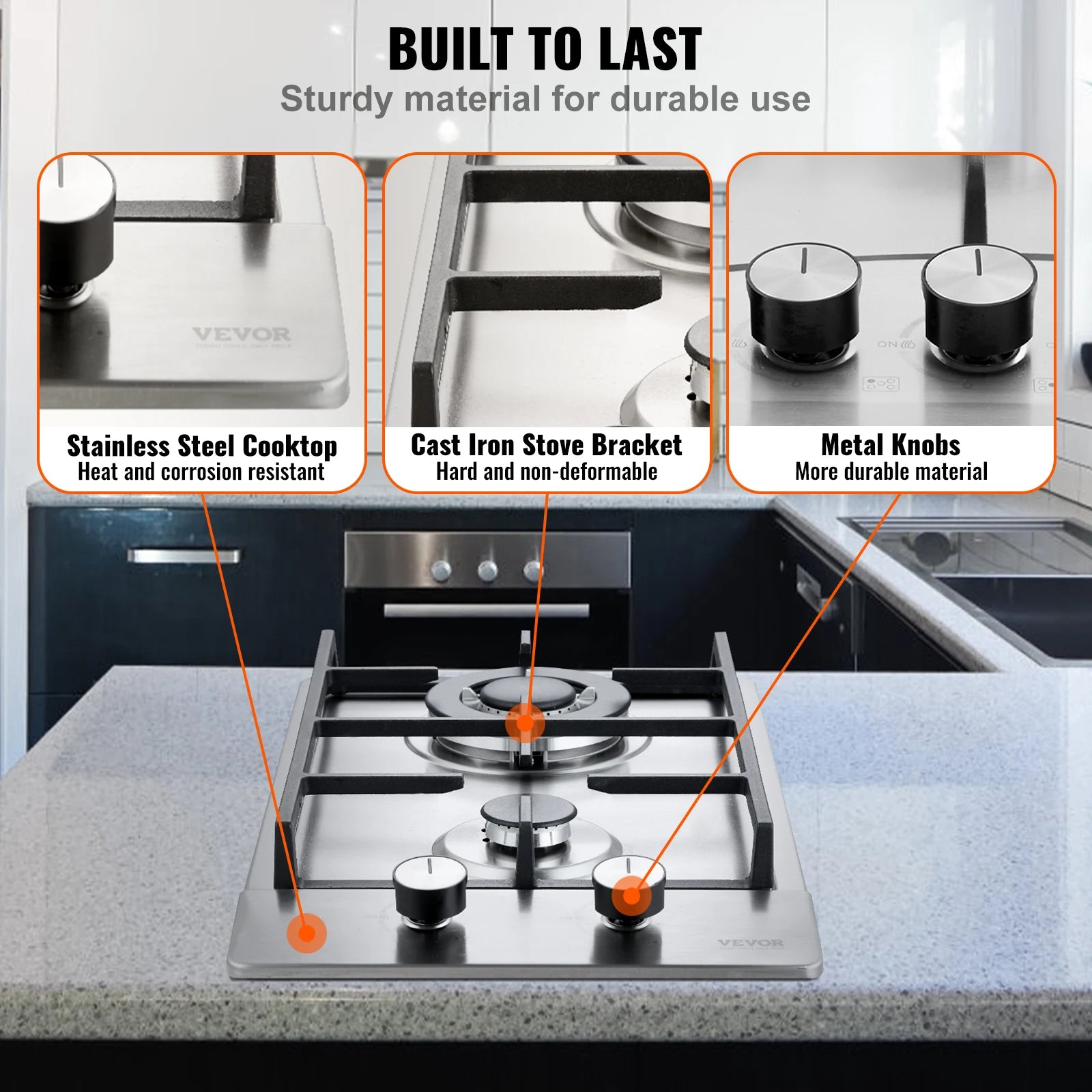 2 or 5 Burner Gas Cooktop with Electric Ignition Stainless Steel