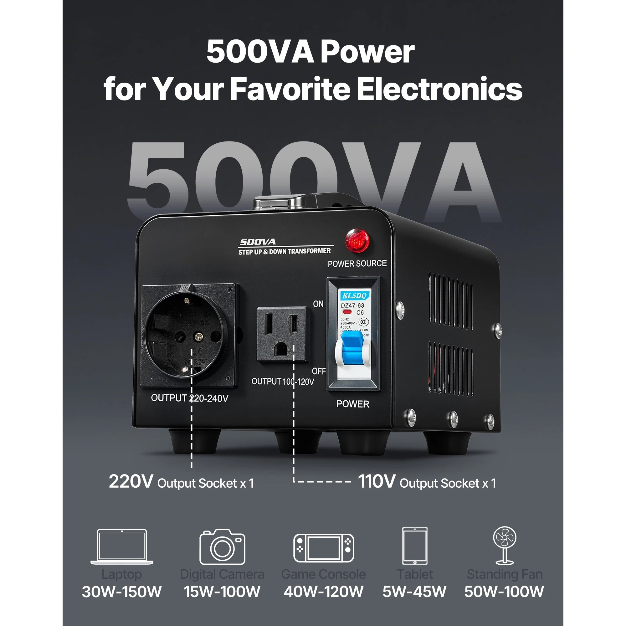 Transformador convertidor de voltaje Step Up & Down 500–6000VA US/EU