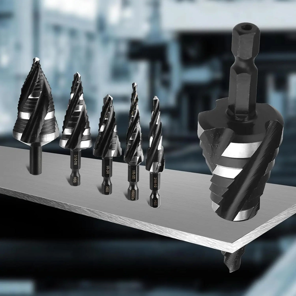 HSS Step Drill Bit Set with Quarter-Inch Hex Shanks