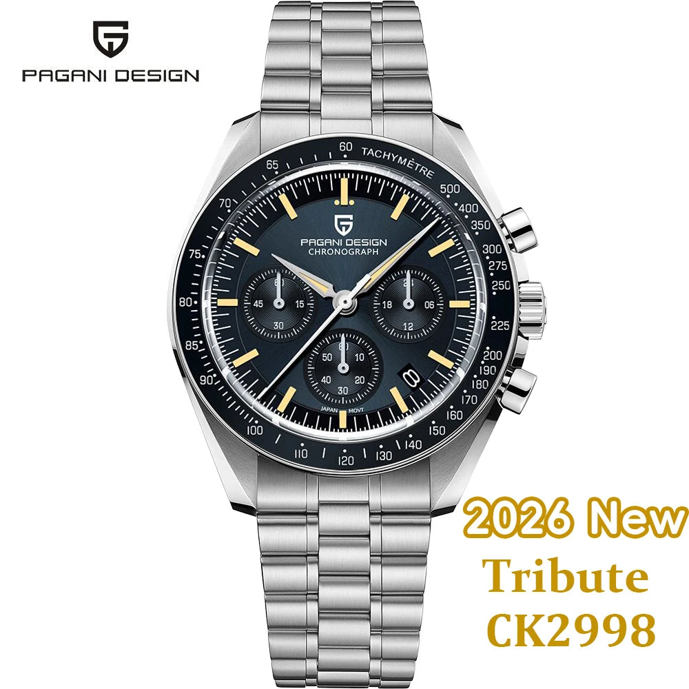 Orologio Cronografo da Uomo Pagani Design con Zaffiro, Quarzo, Resistente all'Acqua 100M