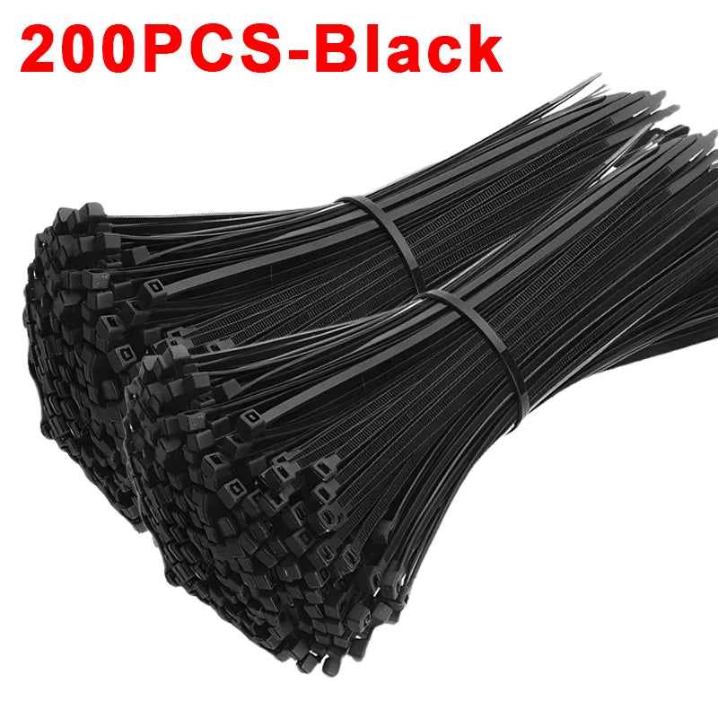 200/100Pcs Nylon Cable Ties Adjustable Self-locking Cord Ties Straps Fastening Loop Reusable Plastic Wire Ties For Home Office 