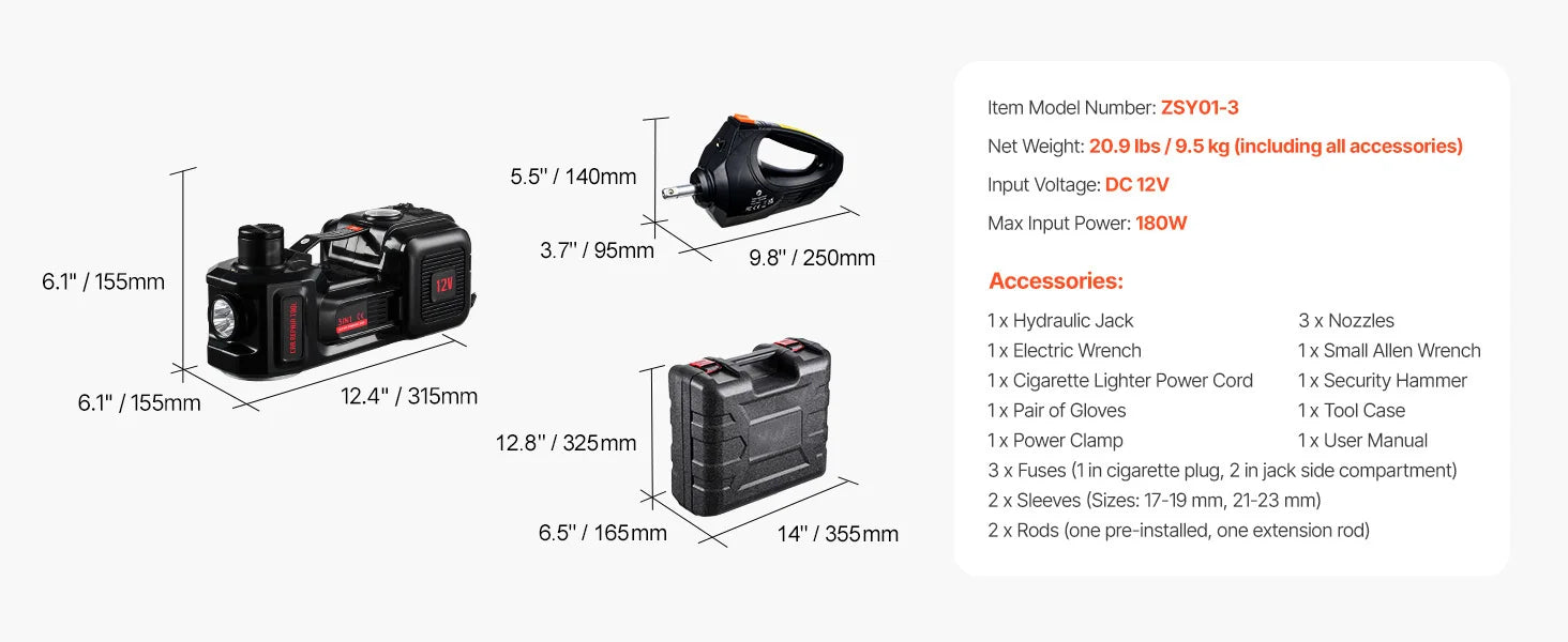 5T Electric Car Jack Kit with Impact Wrench, LED & Inflator